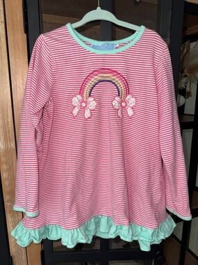 Trotter Street Kids rainbow appliqué embroidered dress long sleeve striped girls